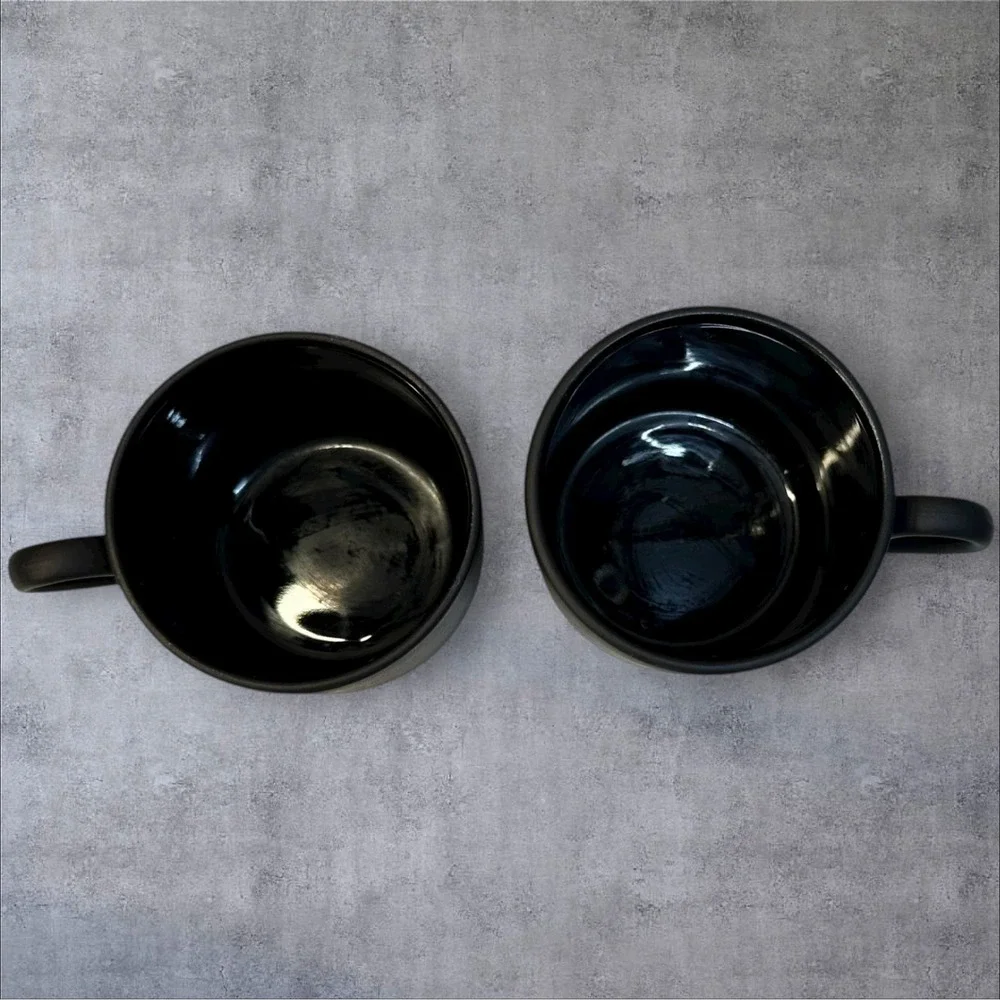 2 WEDGWOOD BASALT BLACK Bond Shape Demitasse‎ Espresso Cup & Saucer Set England